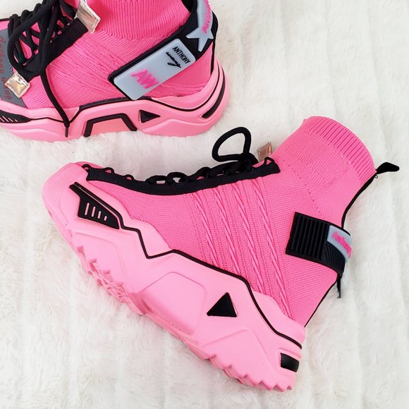 Wang Damson Pink Pull On Platform Sneaker Boots 4" Hidden Wedge RESTOCKED - Picture 5 of 13